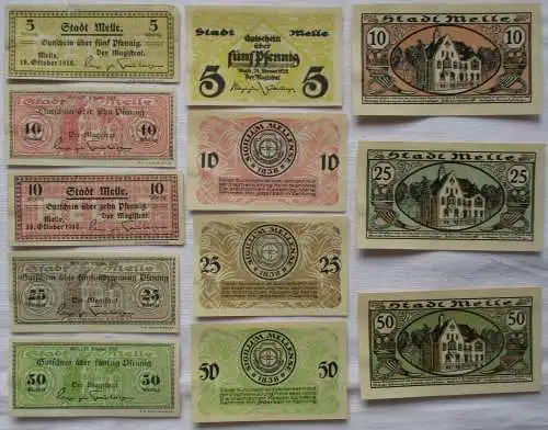12 Banknoten Notgeld Stadt Melle 1918/1920 (107618)