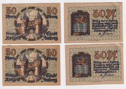 2 x 50 Pfennig Banknoten Notgeld Stadt Amberg 1919 (168414)