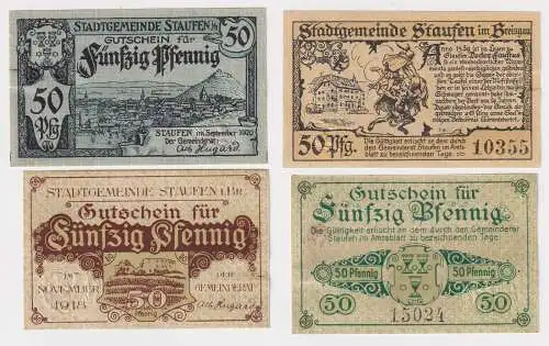 2 x 50 Pfennig Banknoten Notgeld Stadtgemeinde Staufen 1918/1920 (152254)