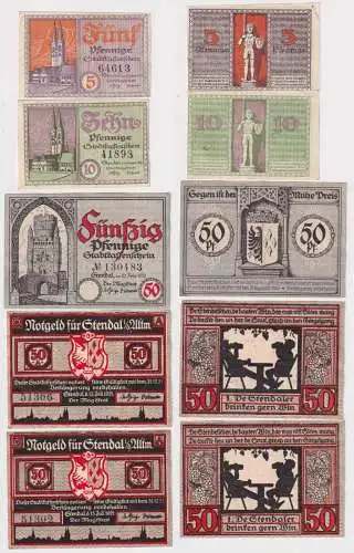 5, 10 & 3 x 50 Pfennig Banknoten Notgeld Stadt Stendal 1920/1921 (168520)