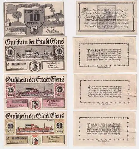 2 x 10, 25 & 50 Pfennig Banknoten Notgeld Stadt Esens o.D. (156747)
