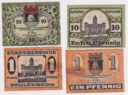 1 und 10 Pfennig Banknoten Notgeld Stadtgemeinde Zeulenroda 1920 (154025)