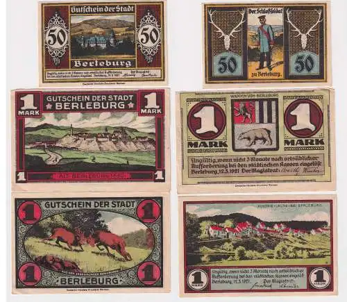 50 Pfennig 2 x 1 Mark Banknoten Notgeld Stadt Berleburg 12.3.1921 (156518)