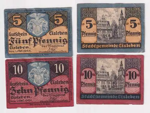5 & 10 Pfennig Banknoten Notgeld Stadt Eisleben 1920 (157784)