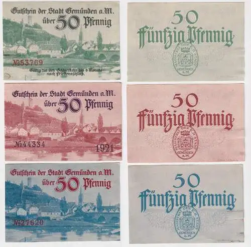 3 Banknoten Notgeld Stadt Gemünden am Main o.D. (151228)