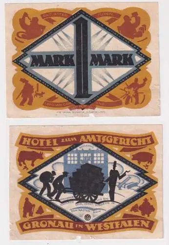 1 Mark Banknoten Notgeld Gronau Hotel zum Amtsgericht 1921 (157058)
