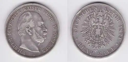 5 Mark Silbermünze Preussen Wilhelm I 1874 A Jäger 97 f.ss (162103)