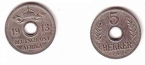 5 Heller Nickel Loch Münze Deutsch Ost Afrika 1913 A