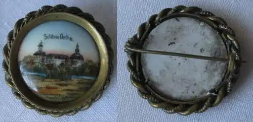 dekorative hanbemalte Porzellan Brosche Schloss Gotha um 1910 (144592)