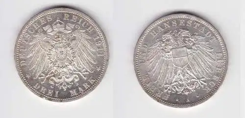 3 Mark Silbermünze Freie und Hansestadt Lübeck 1911 Jäger 82 vz+ (119704)