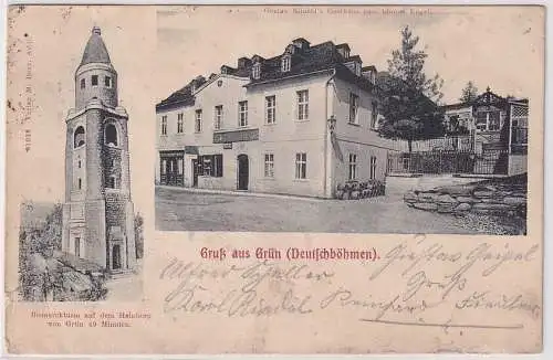 99519 Ak Gruß aus Grün Deutschböhmen Bismarkturm Gustav Künzel's Gasthaus 1904