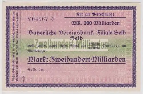 200 Milliarden Mark Banknote Bayerische Vereinsbank Filiale Selb 1923 (159258)