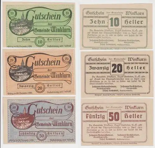 10,20 und 50 Heller Banknoten Notgeld Gemeinde Winklarn 1920 (154716)