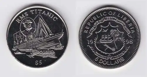 5 Dollar Nickel Münze Liberia 1998 RMS Titanic (154477)