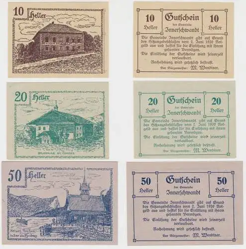 10, 20 und 50 Heller Banknote Innerschwandt 1920 (133899)