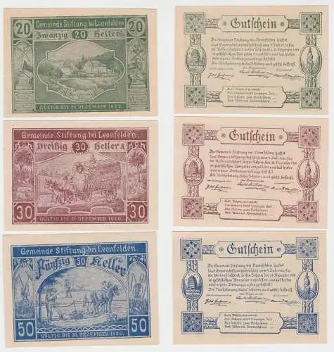 20, 30 und 50 Heller Banknoten Notgeld Stiftung bei Leonfelden 1920 (154684)