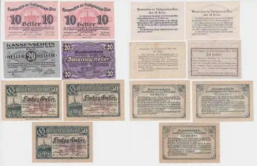 7 Banknoten 10 bis 50 Heller Notgeld Stadtgemeinde Wien 1920 (154707)