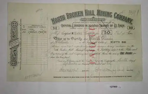 50 Aktien à 1 Pfund North Broken Hill Mining Company 6. September 1910 (127969)