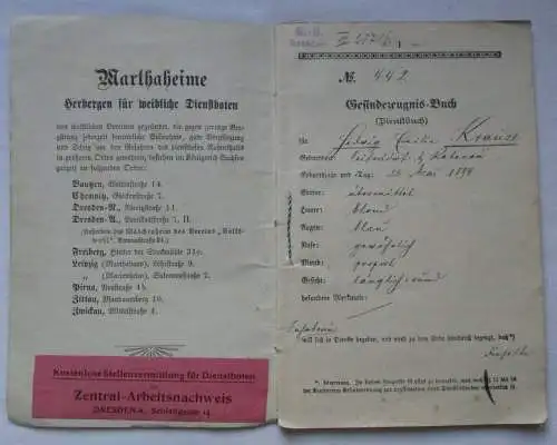 Gesindezeugnis-Buch Seifersdorf bei Rabenau 1908 Döhlen Cossmannsdorf (153013)