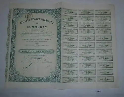 10 Francs Aktie Mines d'Anthracite de Communay 19. Dezember 1910 (127485)