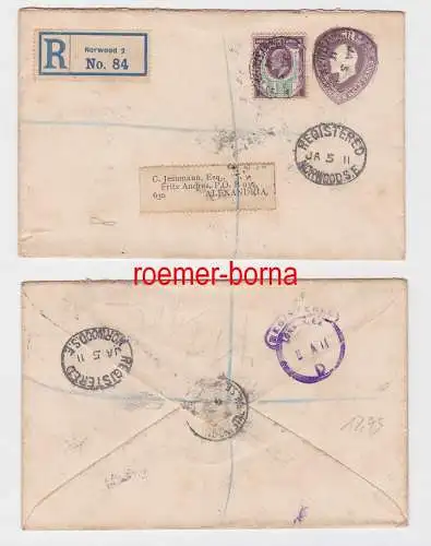 82546 seltener Einschreiben Brief Großbritannien nach Alexandria Ägypten 1911