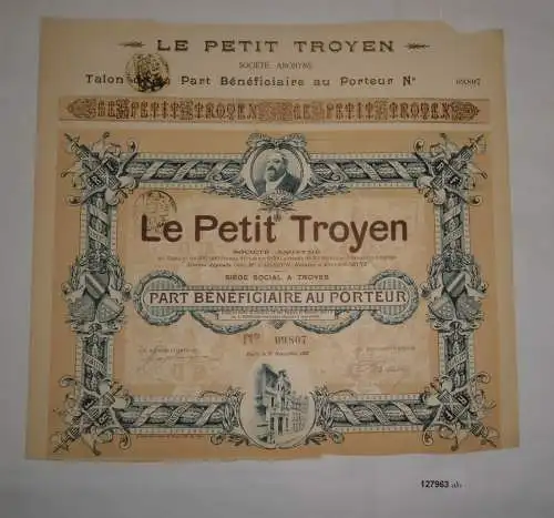 25 Francs Vorzugs Aktie Le Petit Troyen Paris 21. November 1907 (127963)