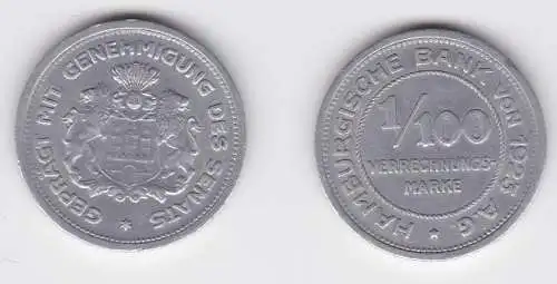 1/100 Verrechnungsmarke Notgeld Münze Hamburgische Bank von 1923 (123680)