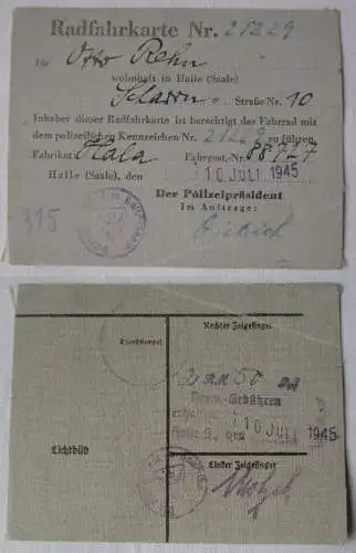 Radfahrkarte Berechtigung zum Führen eines Fahrrades Halle Saale 1945 (115230)