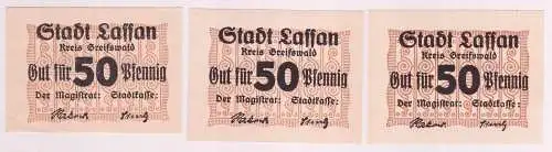 3 x 50 Pfennig Banknoten Notgeld Stadt Lassan o.D. (1920) (162821)