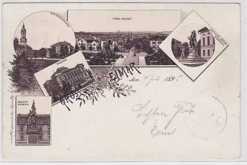 47810 Lithografie Ak Gruss aus Weimar - Museum, Denkmäler, Residenzschloss 1895