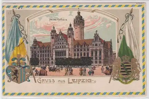 903105 Wappen Passepartout AK Gruss aus Leipzig - Neues Rathaus 1916