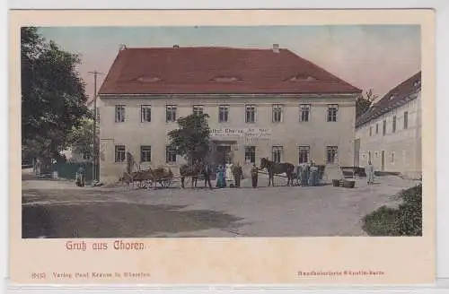 902233 AK Gruß aus Choren - Gasthof, Inh. Richard Naumann, Radfahrer-Station
