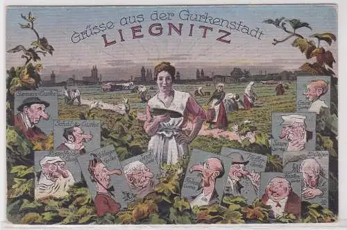 30812 Künstler Humor AK Grüsse aus der Gurkenstadt Liegnitz Legnica Gurkennasen