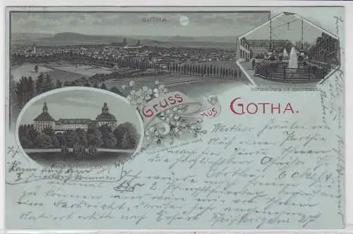 902252 Mondschein AK Gruss aus Gotha - Schloss Friedenstein, Wasserkünste 1890