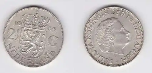 2 1/2 Gulden Silber Münze Niederland 1966 ss+ (154437)