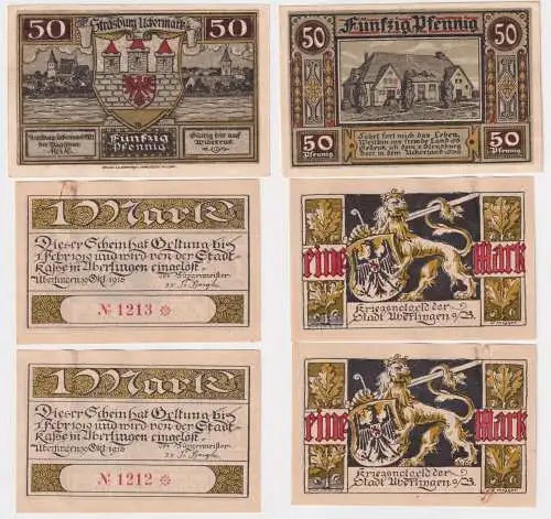3 Banknoten Notgeld Stadt Überlingen + Strasburg Uckermark 1918-1921 (114351)