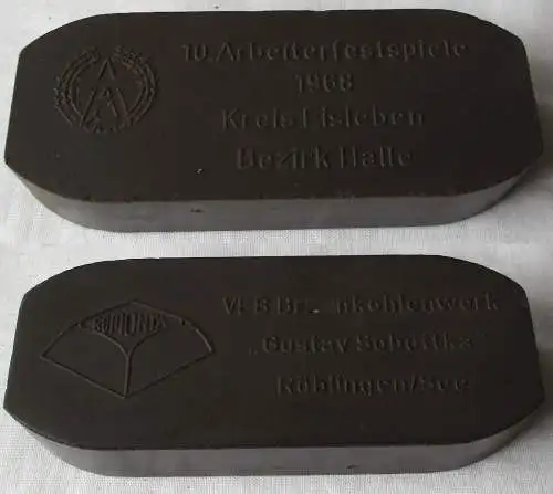 DDR Sammler Brikett 10. Arbeiterfestspiele 1968 VEB BKW Röblingen / See (119703)