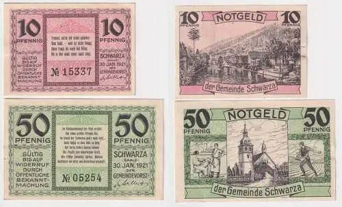 2 Banknote Notgeld Gemeinde Schwarza (Saale) 1921 (118341)