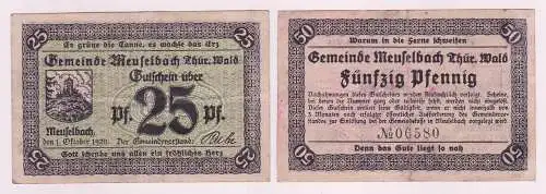 25 und 50 Pfennig Banknoten Notgeld Gemeinde Meuselbach 1920 (162801)