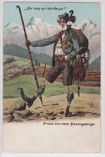 902283 Humor Ak Gruß aus dem Riesengebirge preussischer Wanderer um 1910