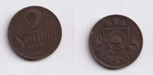 2 Santimi Kupfer Münze Lettland 1928 ss+ (140429)