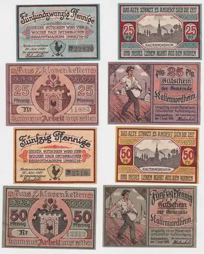 4 Banknoten Notgeld Gemeinde Kaltennordheim 1919-1920 (168929)