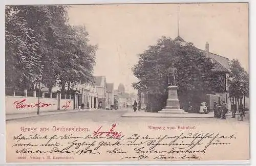 43914 AK Gruss aus Oschersleben - Eingang vom Bahnhof 1901