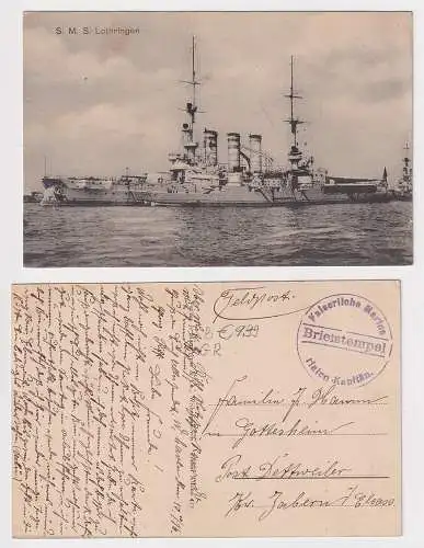 19168 Feldpost AK S.M.S. Lothringen - Kaiserliche Marine 1916