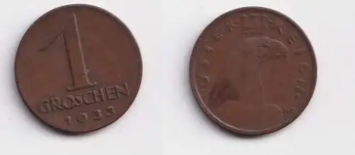 1 Groschen Kupfer Münze Österreich 1933 ss+ (146548)