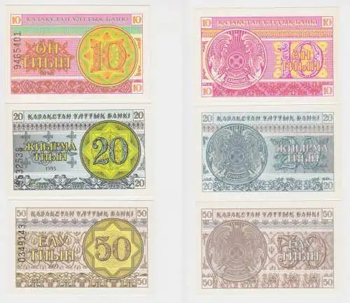10,20 und 50 Tyin Banknote Kasachstan Kazakhstan 1993 bankfrisch UNC (132321)