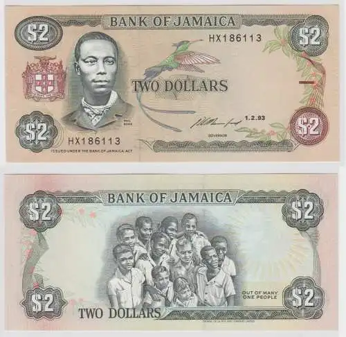 2 Dollar Banknote Jamaika Jamaica 1993 bankfrisch UNC Pick 69a (129950)