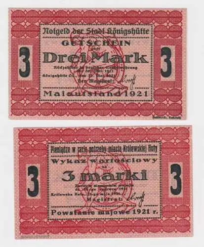 3 Mark Banknote Notgeld Stadt Königshütte Chorzów 1921 (164225)