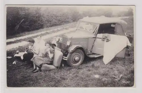 87922 Original Foto Oldtimer Wanderer W10 /IV Cabriolet beim Picknick um 1930