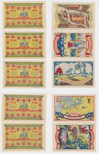 5 x 50 Pfennig Banknoten Notgeld Verein f. Heimatkunde Wilhelmsburg (154140)